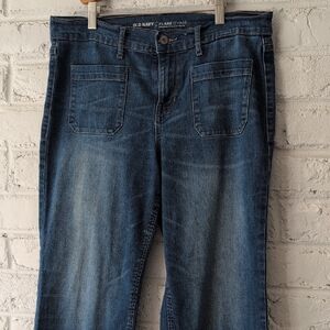 Old Navy Dark Blue Wide-Leg Flare Jeans with Front Patch Pockets